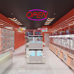 Red themed claw machine store